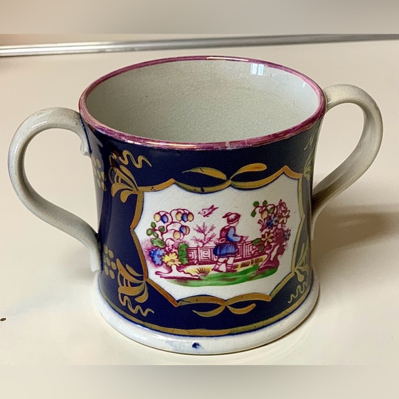 19th Century Antique Gaudy Welsh Chinoiserie Pattern Double Handled Luster Mug - Picture 2 of 16